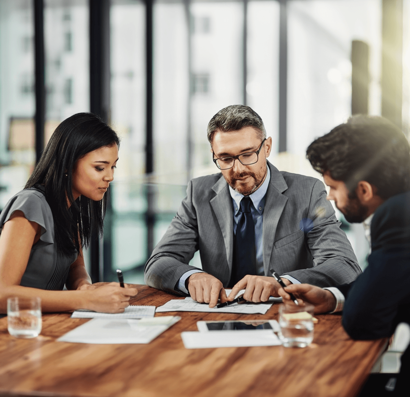 Professionals reviewing documents for testing